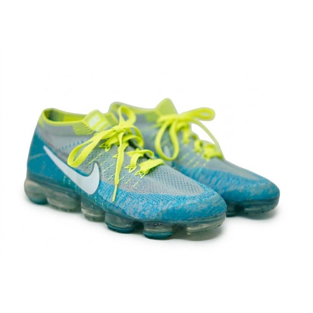 Nike AirVaporMax Flyknit Blue Grey Volt 849558-400 Men's 9.5 - GreatCondition